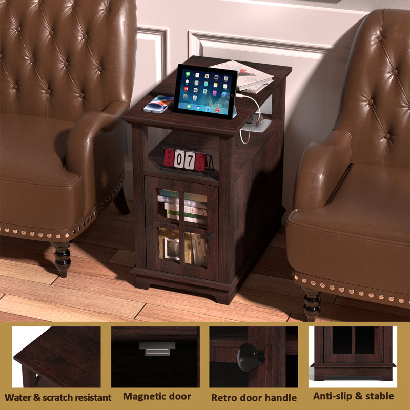 Red Barrel Studio® Boxley Tray Top Frame End Table and BuiltIn Outlets